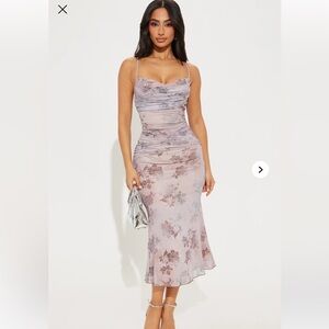 Evening of romance mesh midi dress - purple floral dress